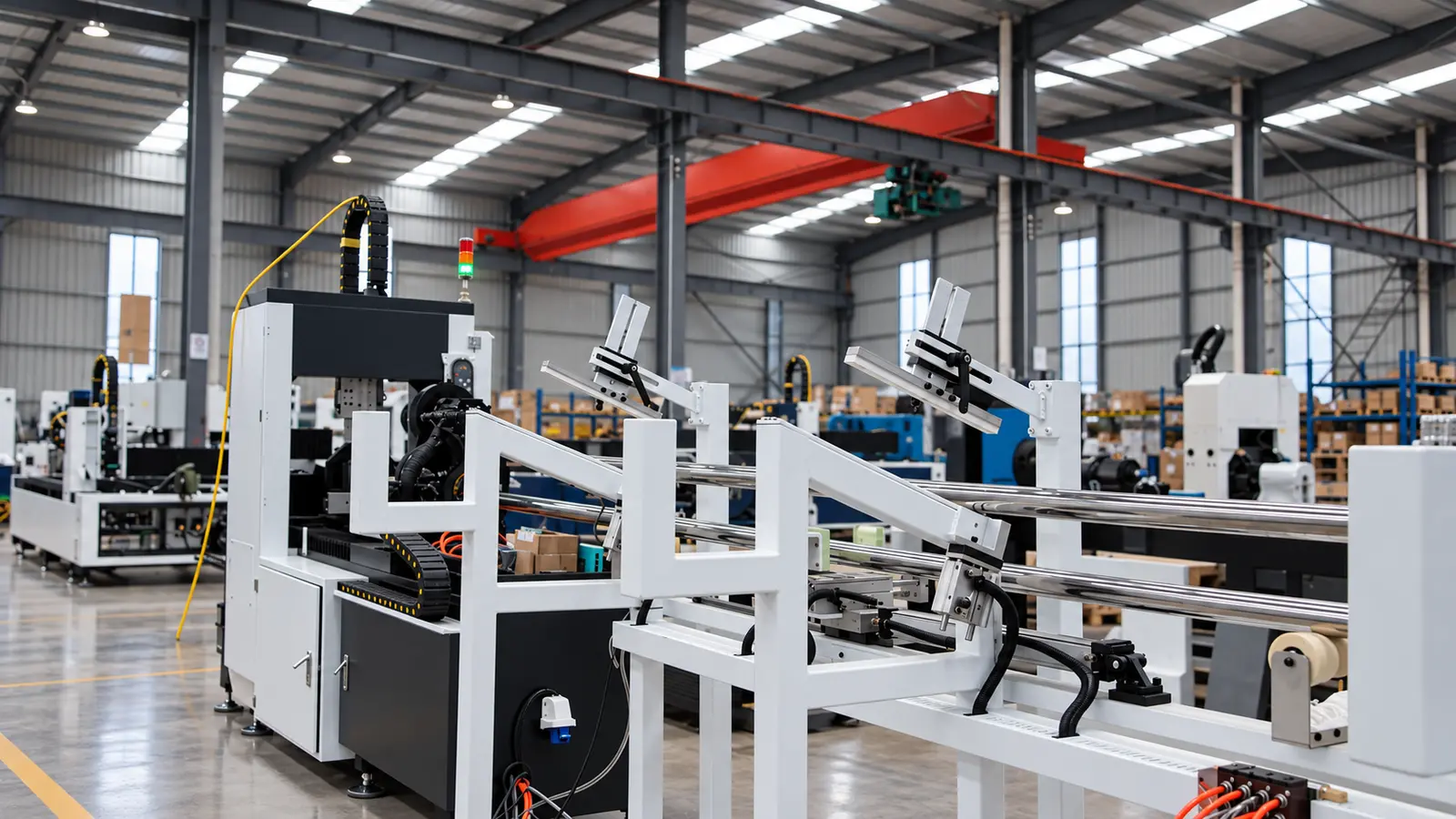 Custom industrial machine under construction in a machine-building workshop